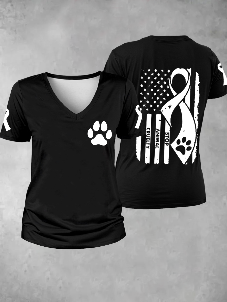 Women's stop animal cruelty V-neck T-shirt