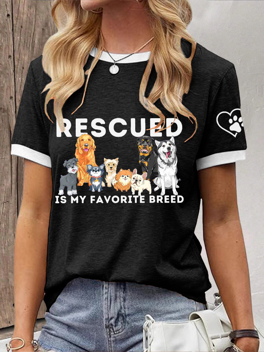 Women's rescued is my favorite breed T-shirt
