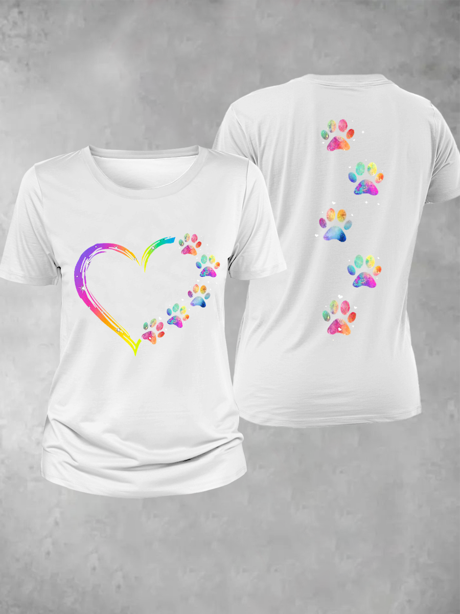 Women's Rainbow Animal Paw Print T-Shirt