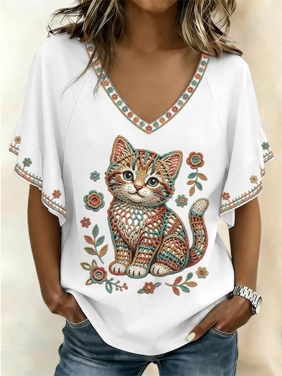 Women's Cat Art Short Sleeves T-Shirt