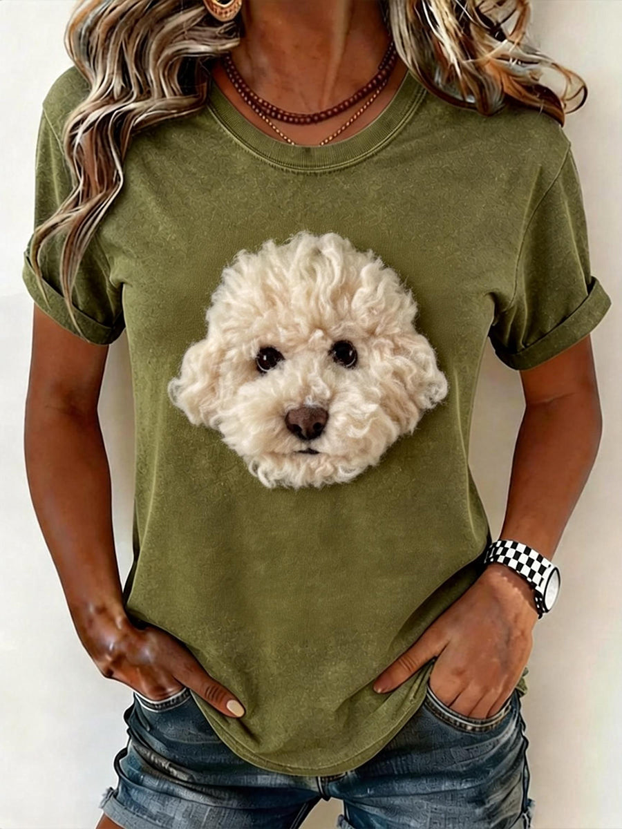 Women's Felt Art Dog Pattern T-Shirt