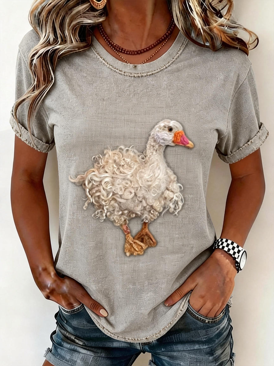 Women's Felt Art Goose Pattern T-Shirt