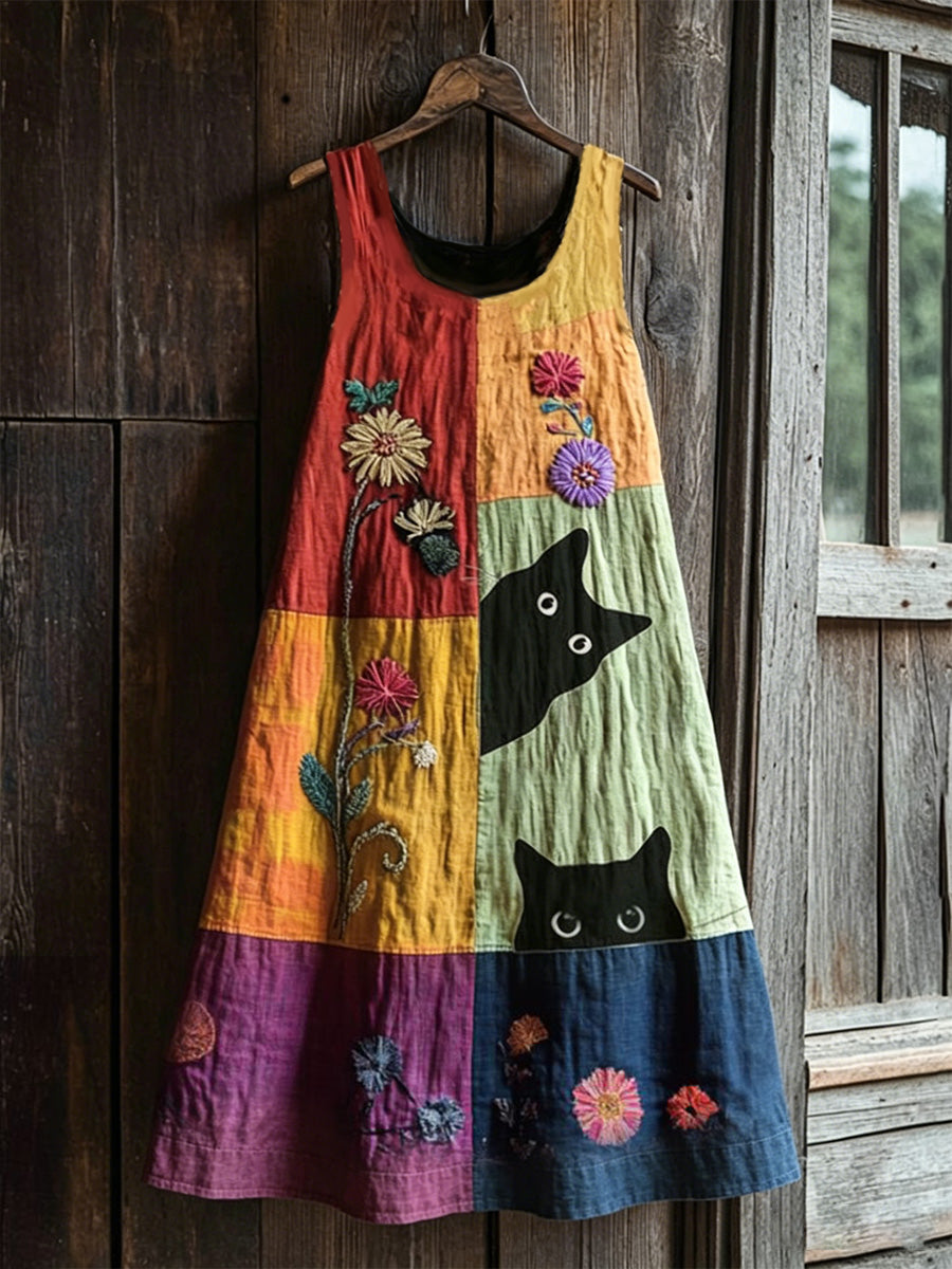 Women's Retro Floral Animal Sleeveless Midi Dress