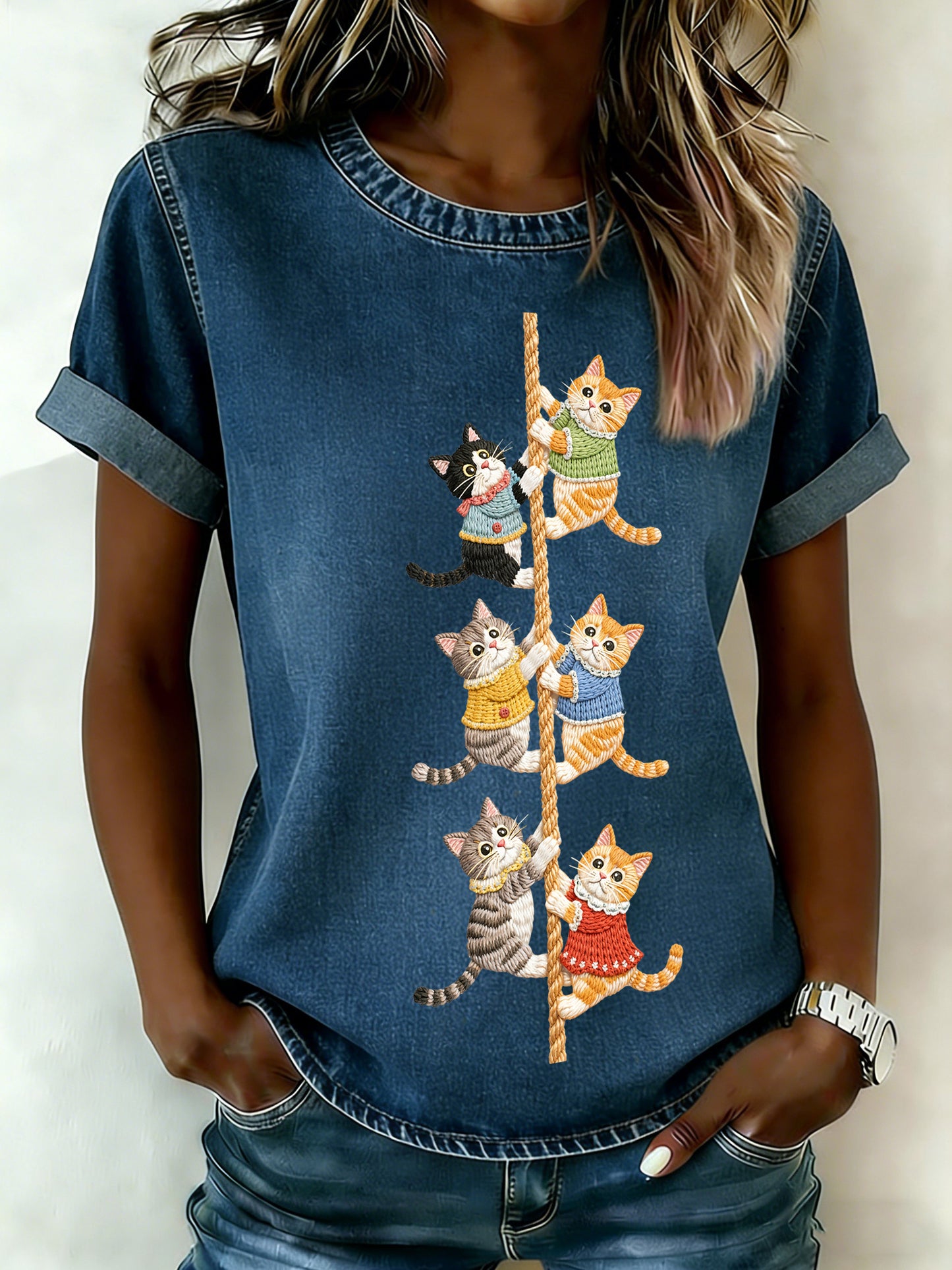 Women's Cat Printed T-shirt