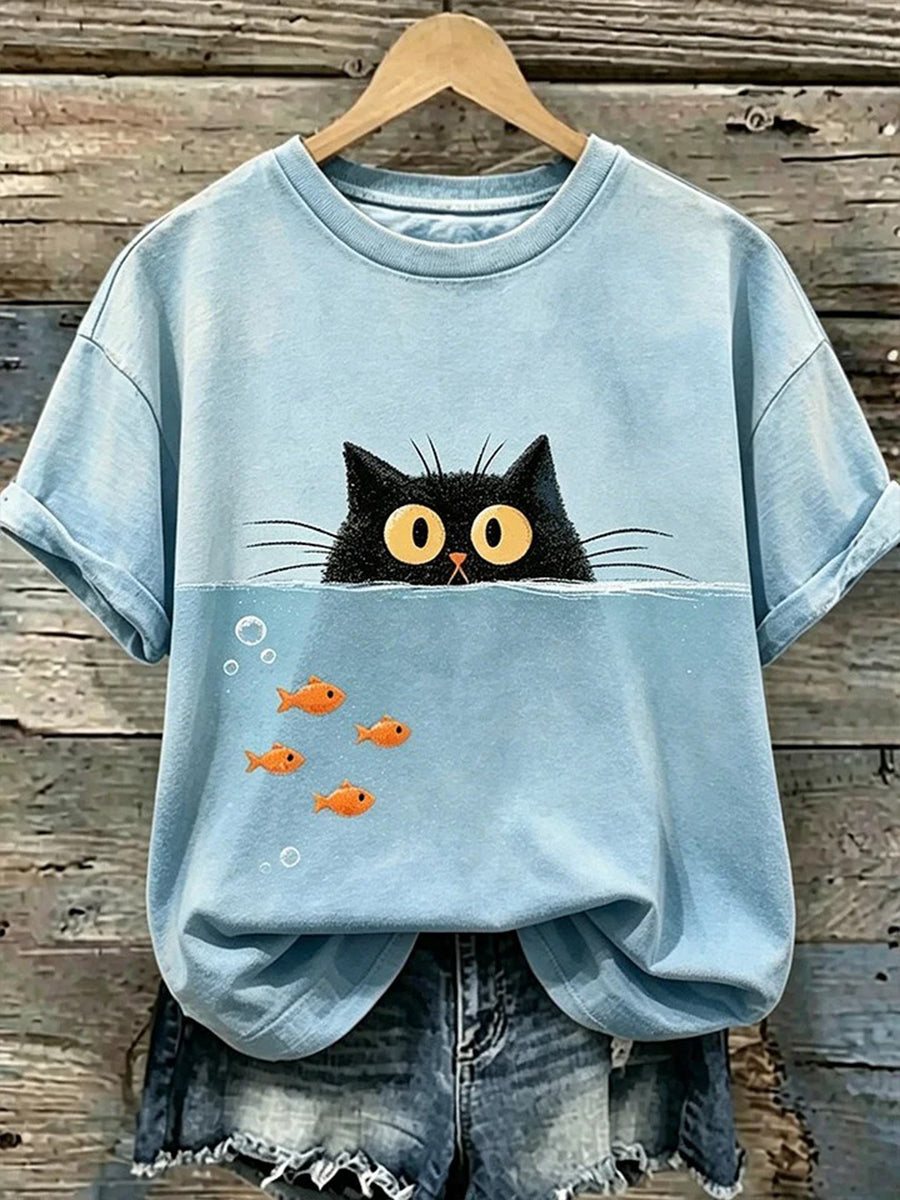 Women's Cute Cat Print T-shirt