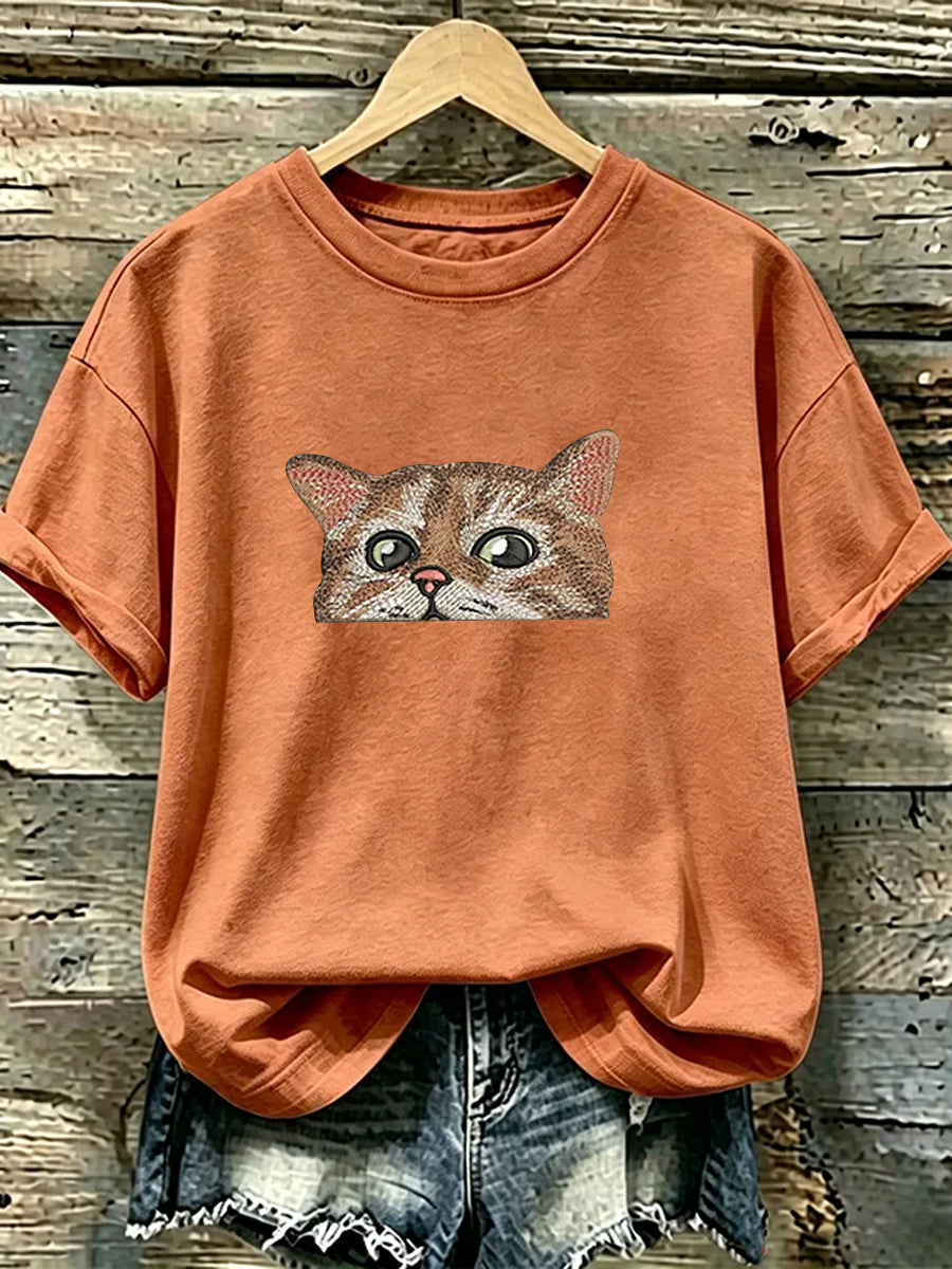 Women's Cute Cat Art Casual Short Sleeve T-shirt