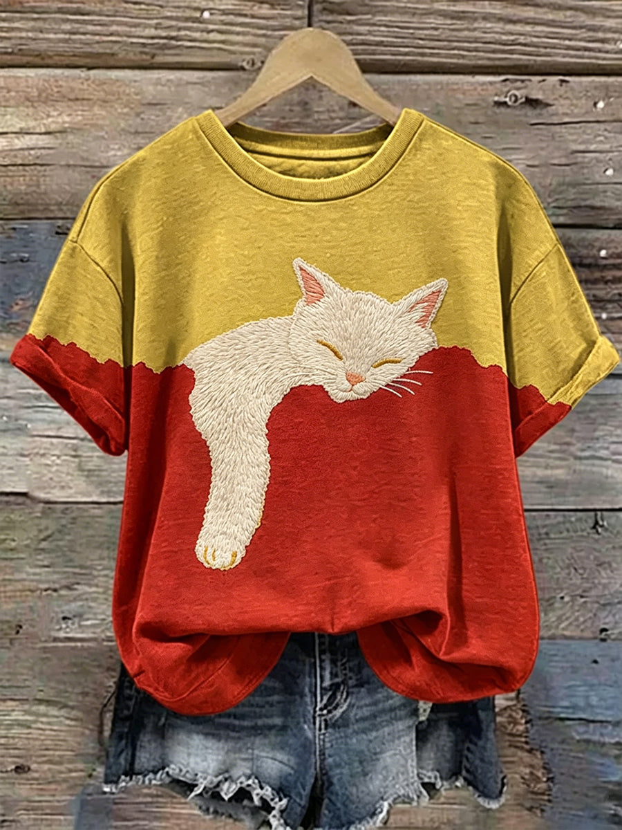 Women's Cute Cat Art Casual Short Sleeve T-shirt