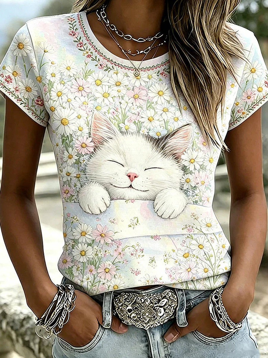 Women's Vintage Animal Art Print Casual T-Shirt