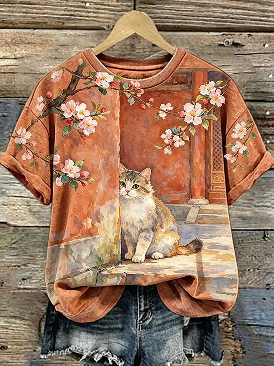 Women's Vintage Animal Art Print Casual T-Shirt