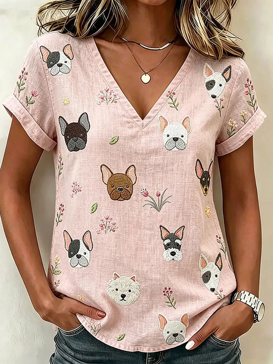 Women's Dog Art Print Casual T-shirt