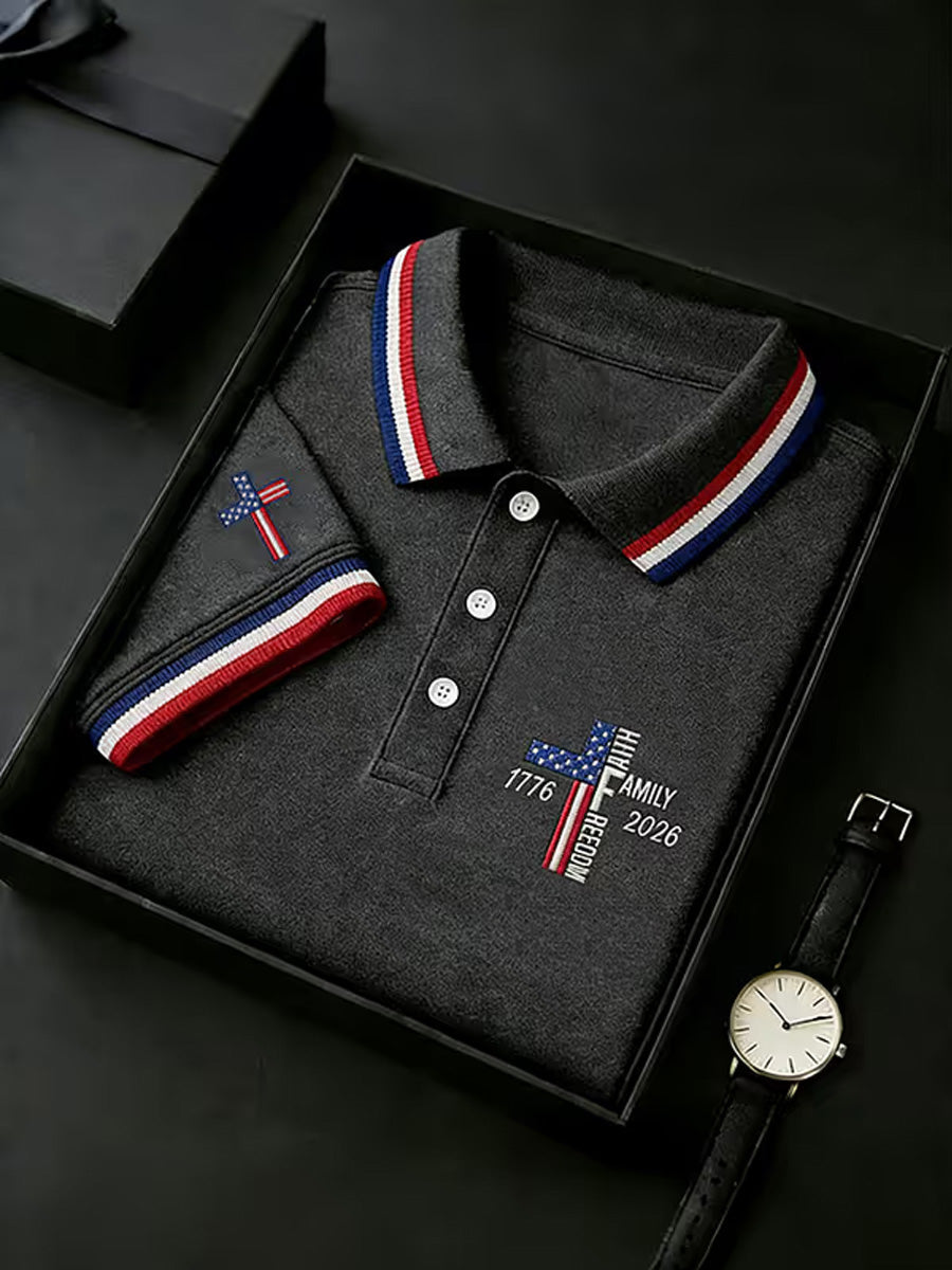 Men's Independence Day USA Flag Print Polo
