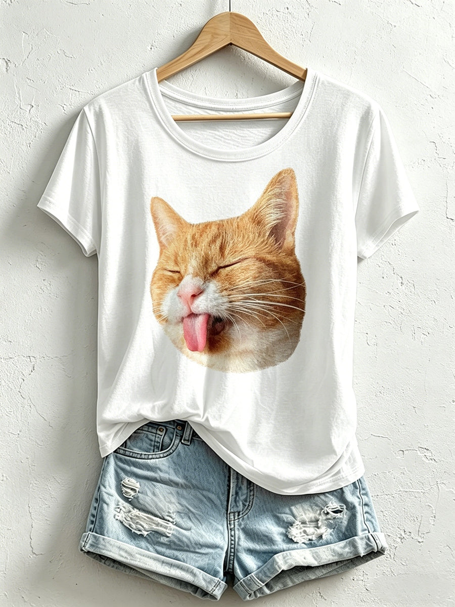 Women's Funny Cat Print T-Shirt