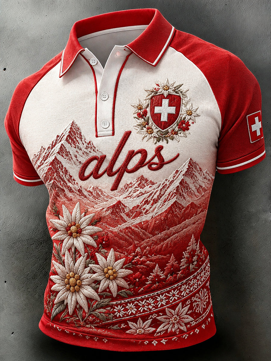 Men's Alpine Floral Print Casual Short-Sleeved Polo Shirt