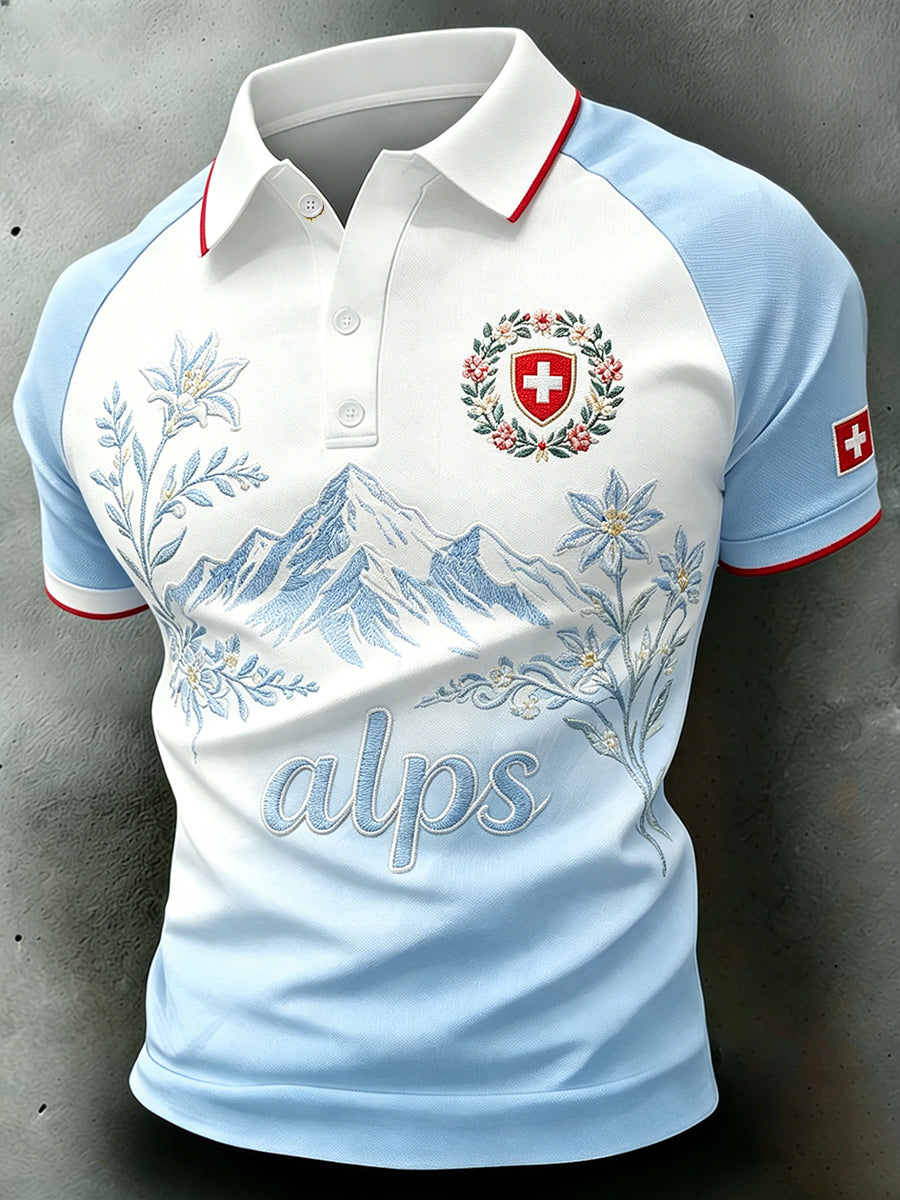 Men's Alpine Floral Print Casual Short-Sleeved Polo Shirt