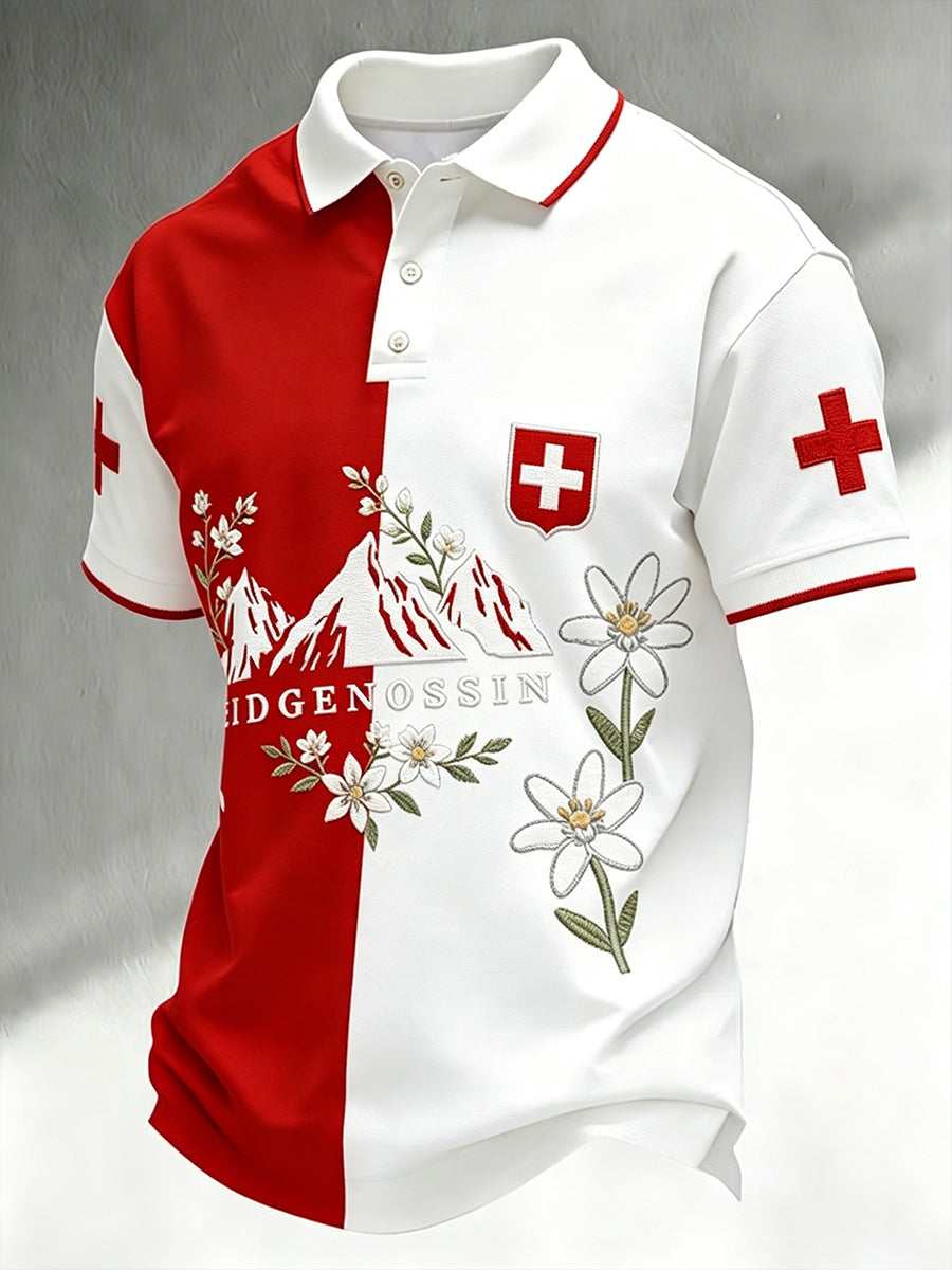 Men's Alpine Floral Print Casual Short-Sleeved Polo Shirt