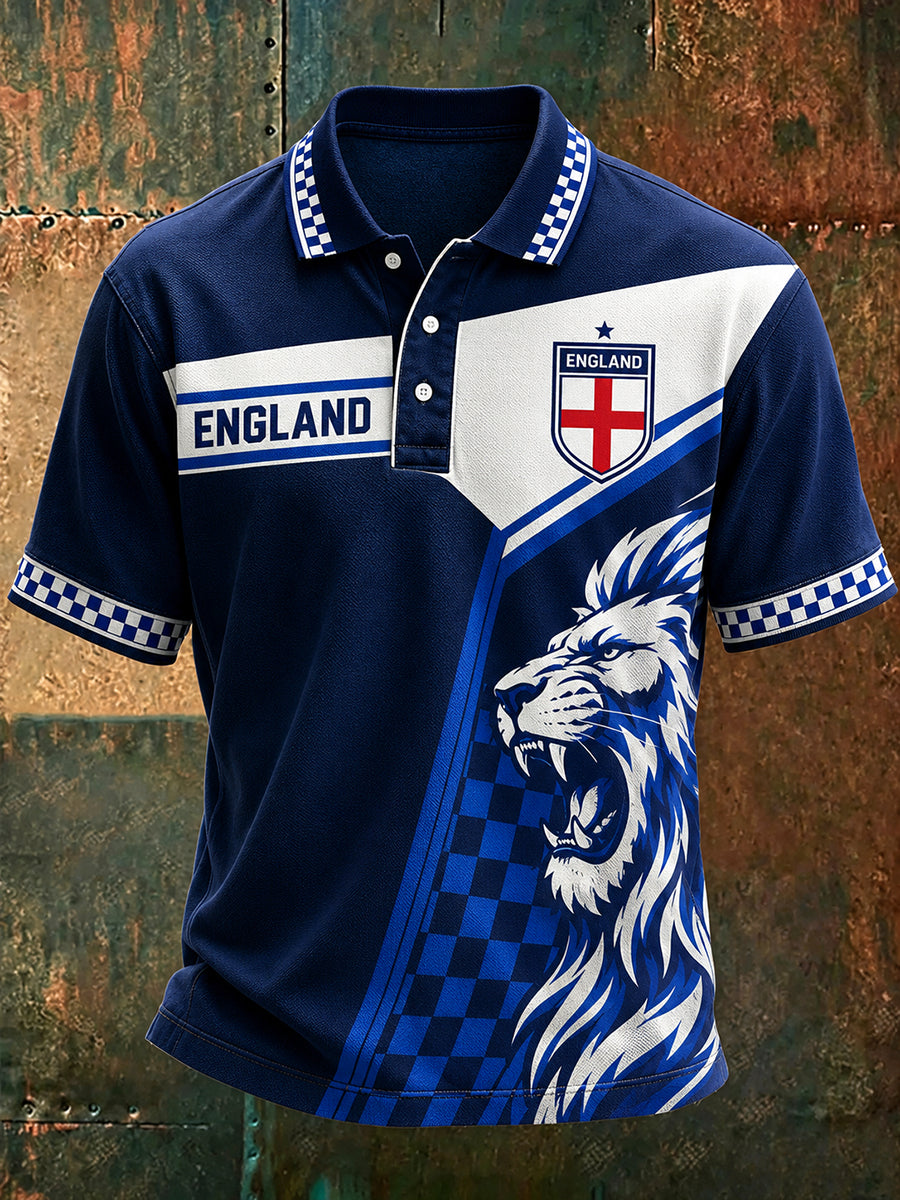 Retro England Football Fan Art Print Casual Polo Shirt