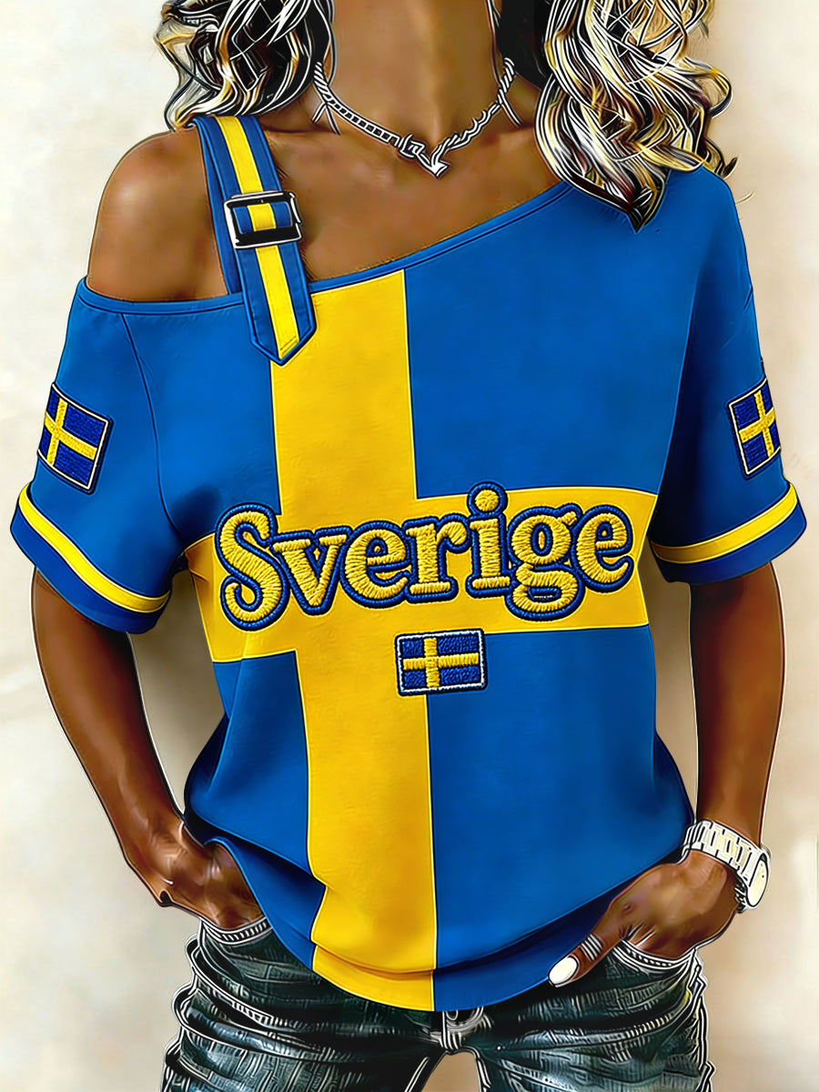 Women's Retro Swedish 2026 Football Casual Off-the-Shoulder Top
