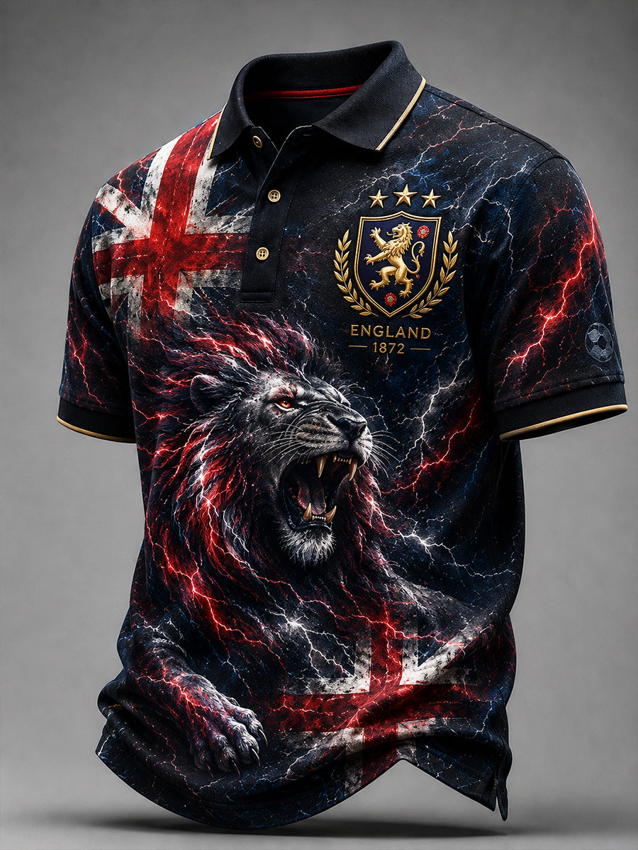 Retro England Football Fan Art Print Casual Polo Shirt