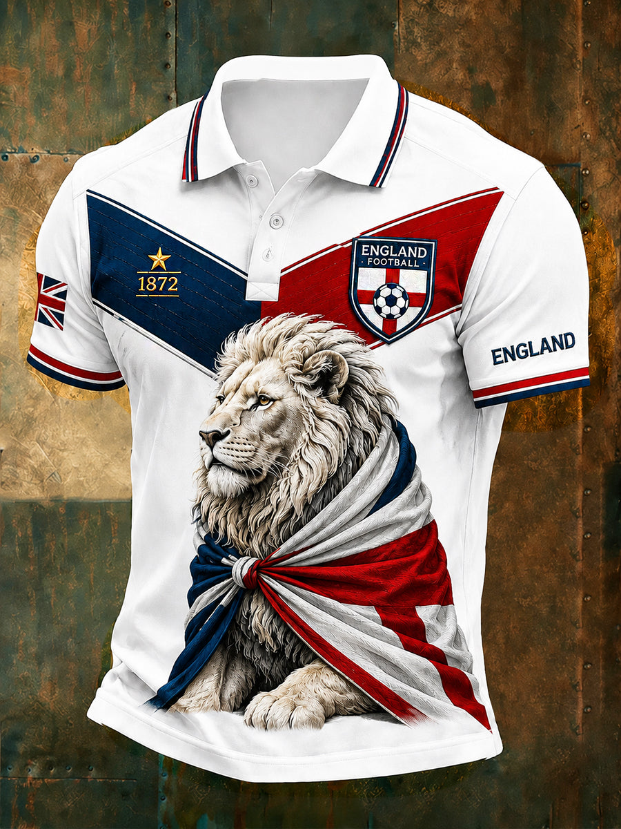 Retro England Football Fan Art Print Casual Polo Shirt
