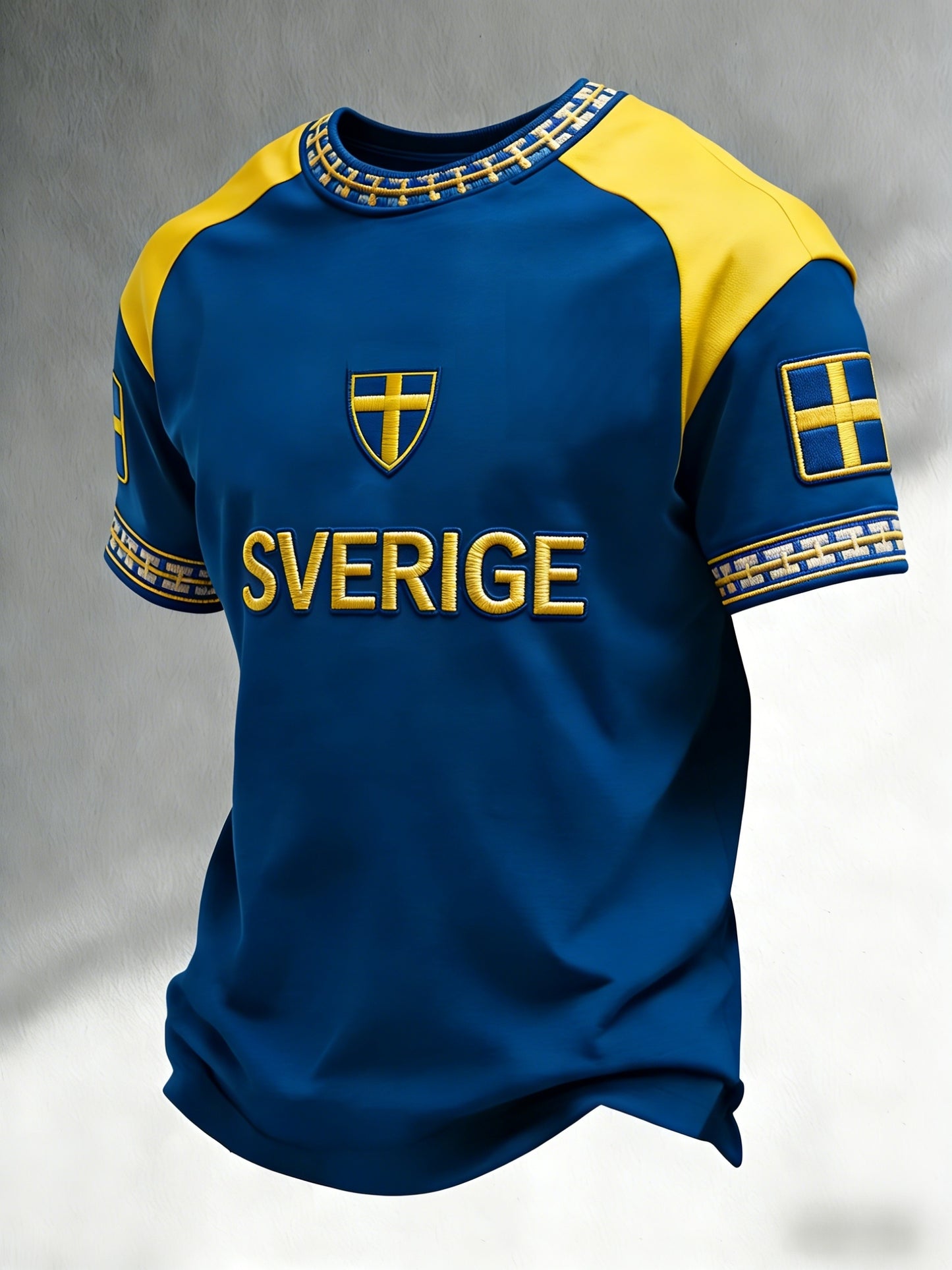 Retro Viking Swedish Soccer Flag Badge Casual Short-Sleeve T-Shirt
