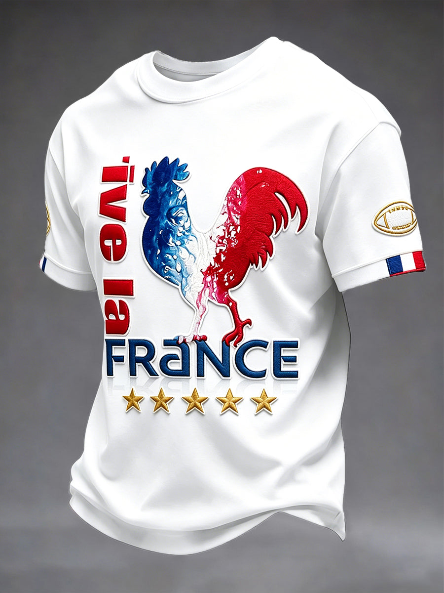 Men's 2026 France Rugby Rooster 3D-Printed Casual T-Shirt