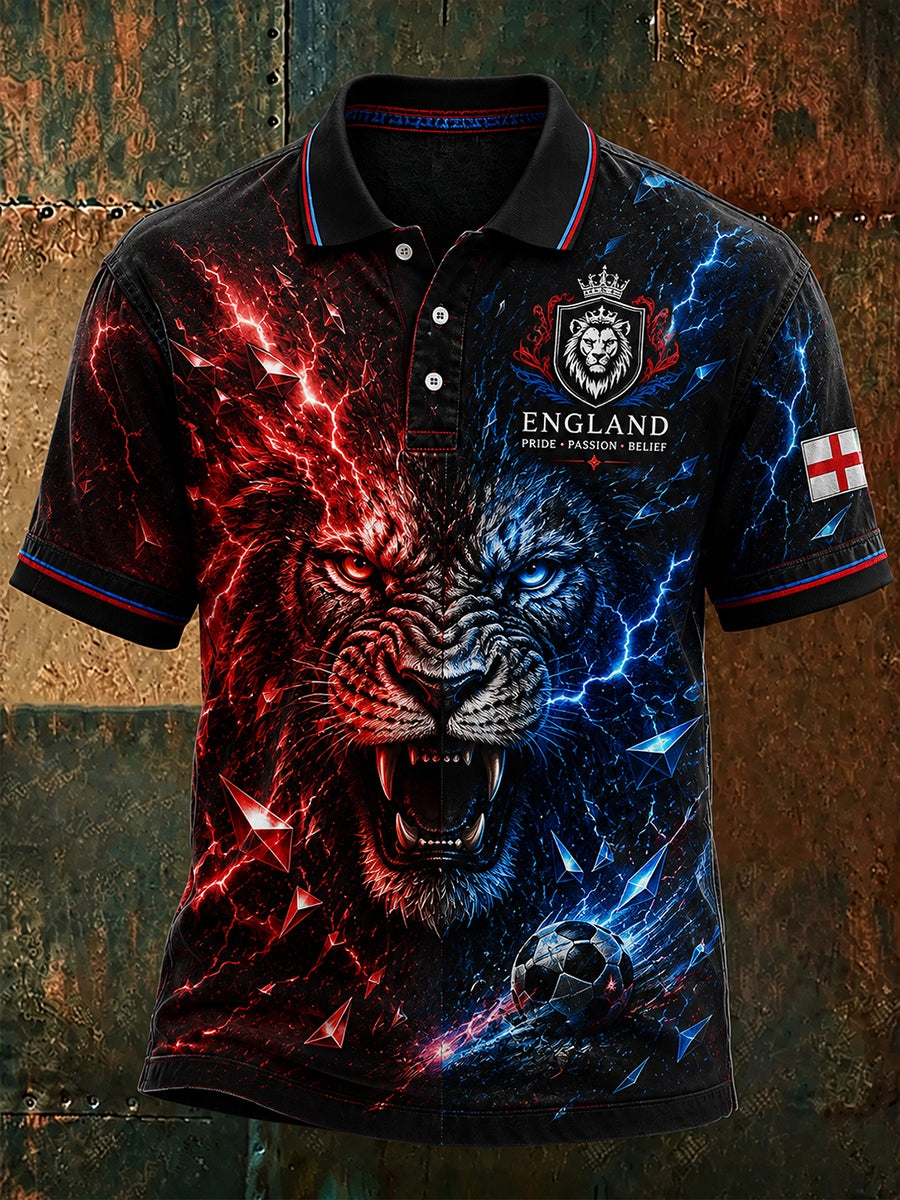 Retro England Football Fan Art Print Casual Polo Shirt