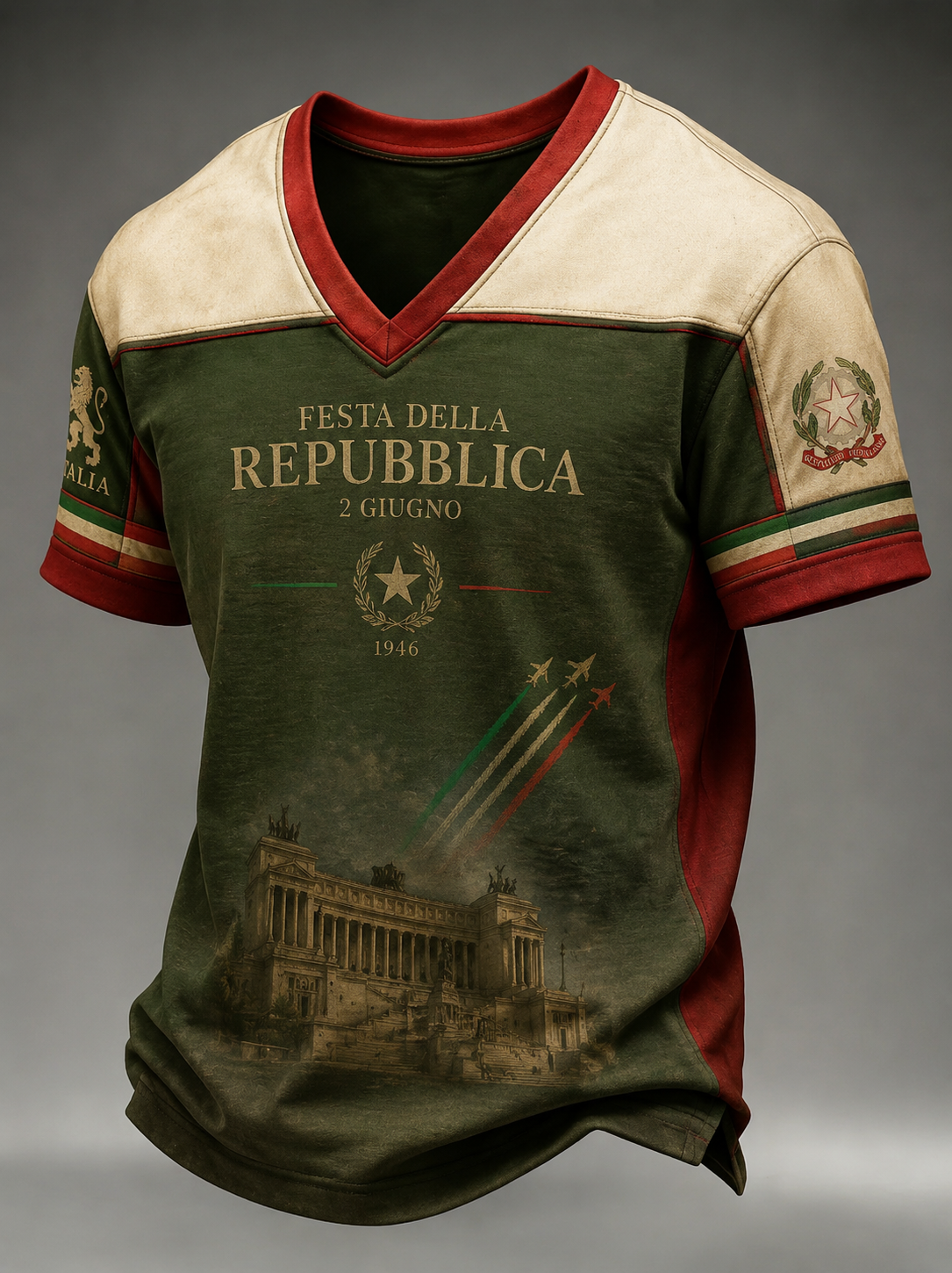Men's Festa Della Repubblica Repvbblica Italiana Printed V-neck T-shirt