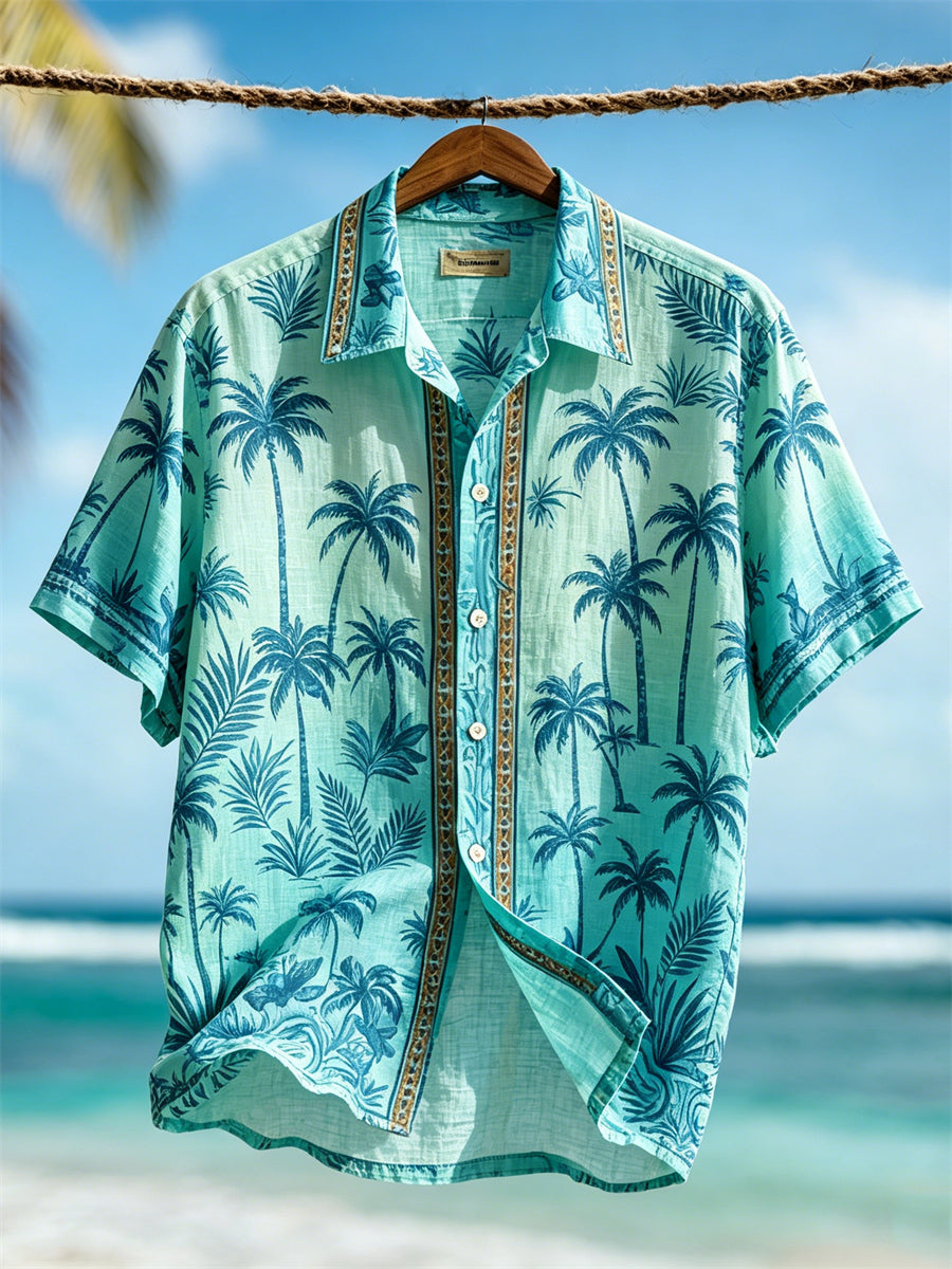Men's Vacation Beach Palm Trees Gradient Color Short Sleeve Shirt