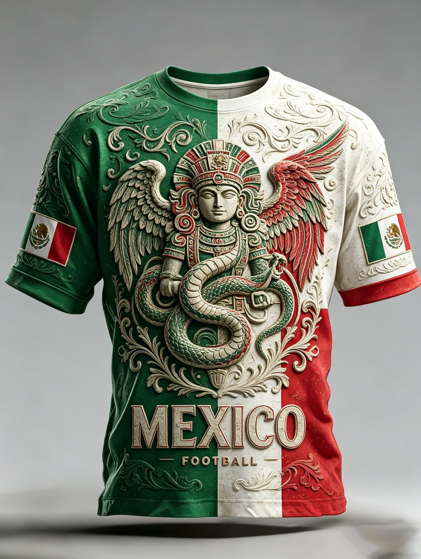 Camiseta con estampado artístico de aficionados al fútbol mexicano