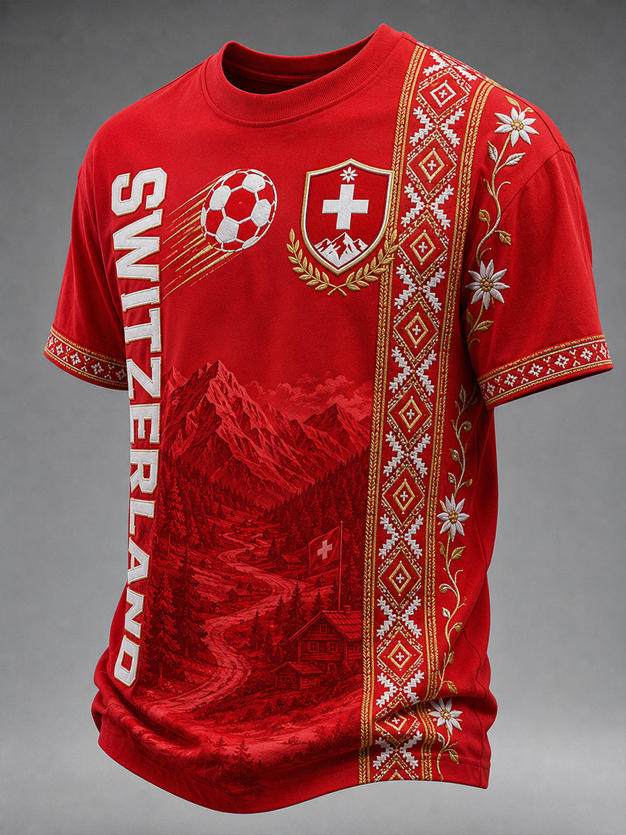 Retro-Schweizer Fußball-Fan‑Art‑Print lässiges Trikot