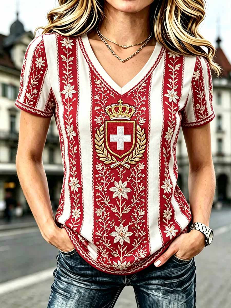 Schweizer Frauenfußballliga-Print-Lässiges T-Shirt für Damen