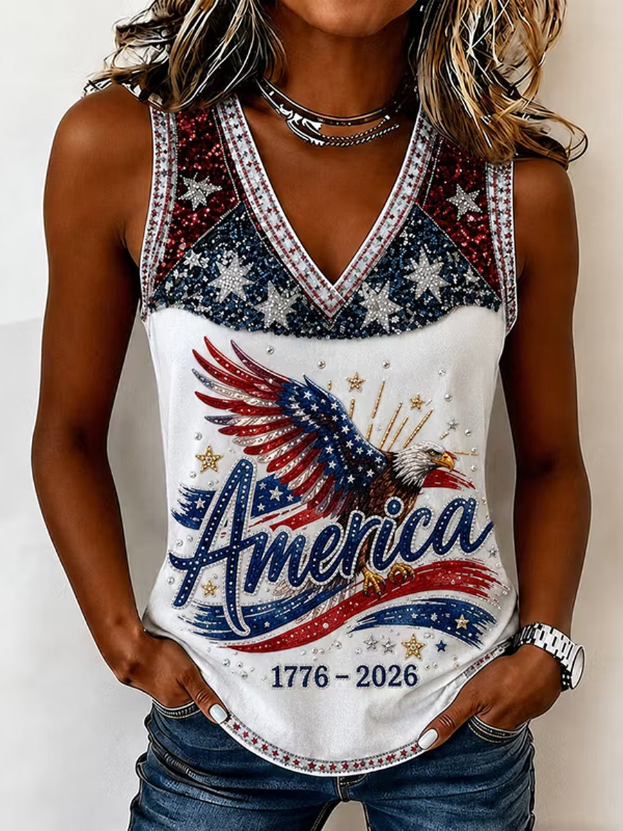 Women's Retro Independence Day USA Flag Art Print Vest