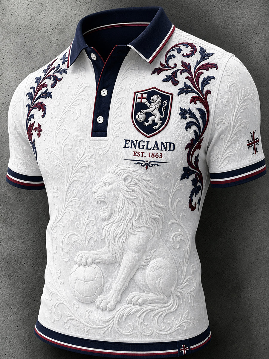 Men's Retro England Football Fan Art Print Casual Jersey