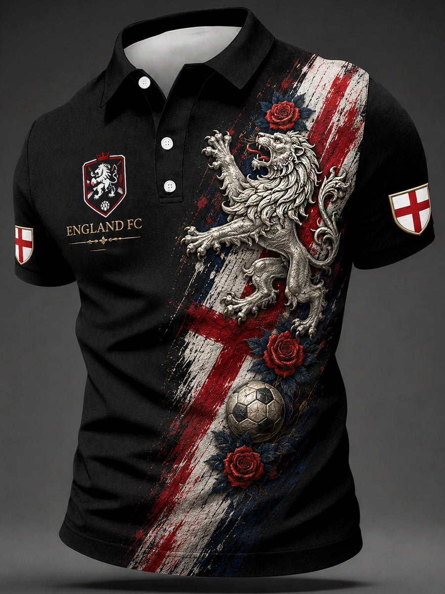 Retro English Football Fan Art Print Casual Polo Jersey