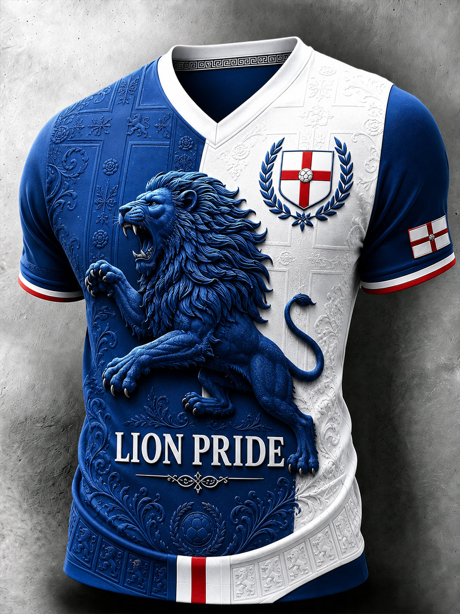 Men's Retro England Football Fan Art Print Casual Jersey