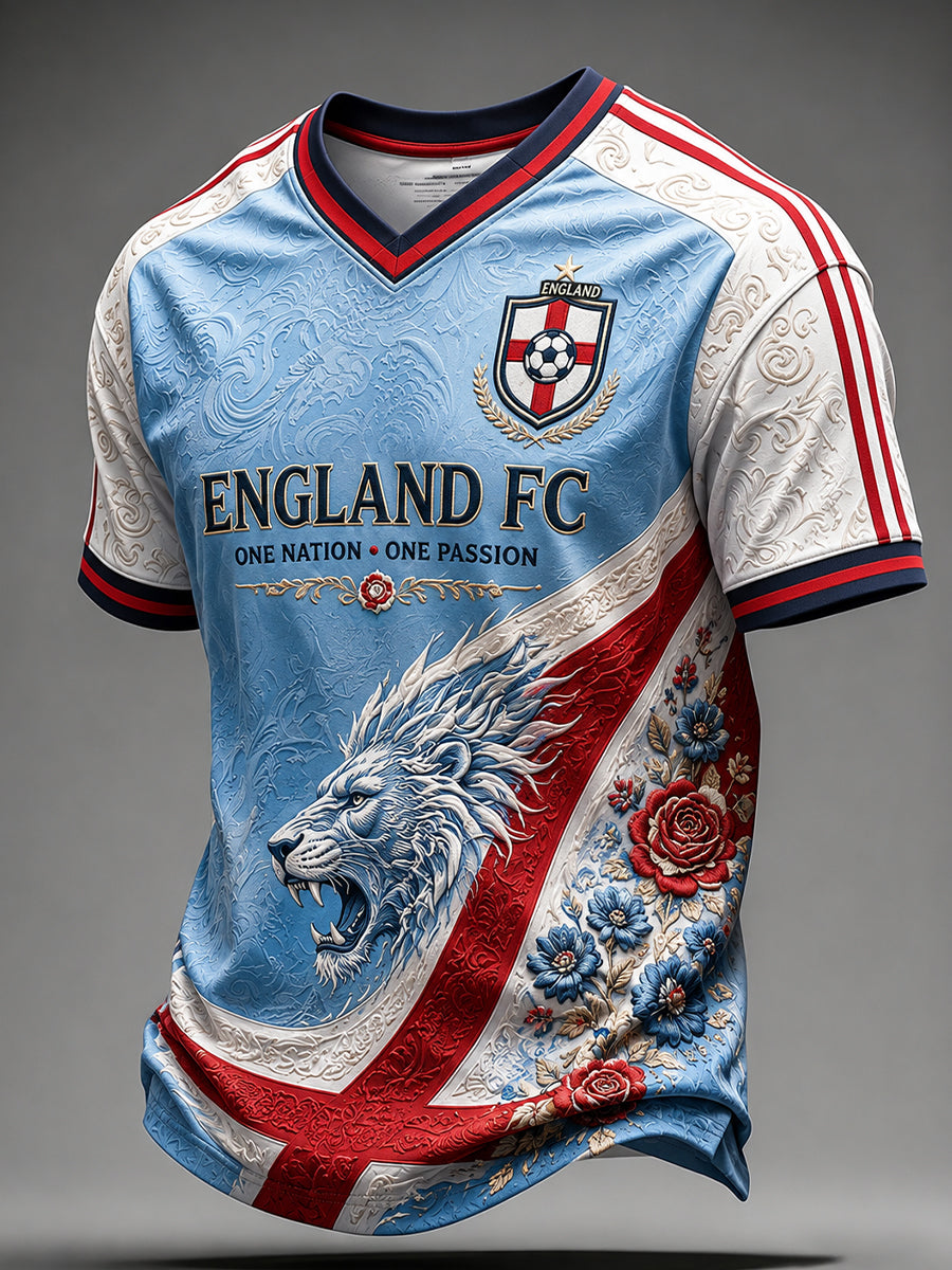 Retro England Football Fan Art Print Casual Jersey