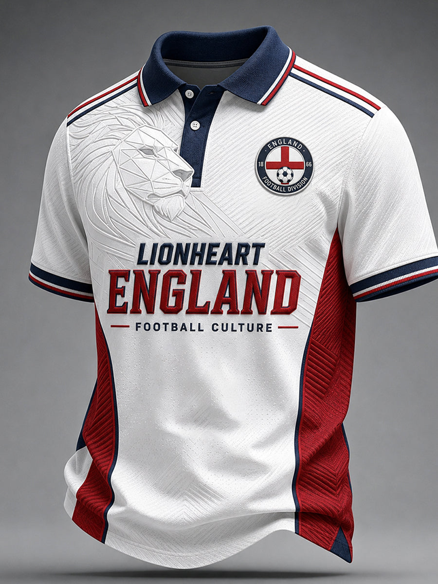 Retro English Football Fan Art Print Casual Polo Jersey