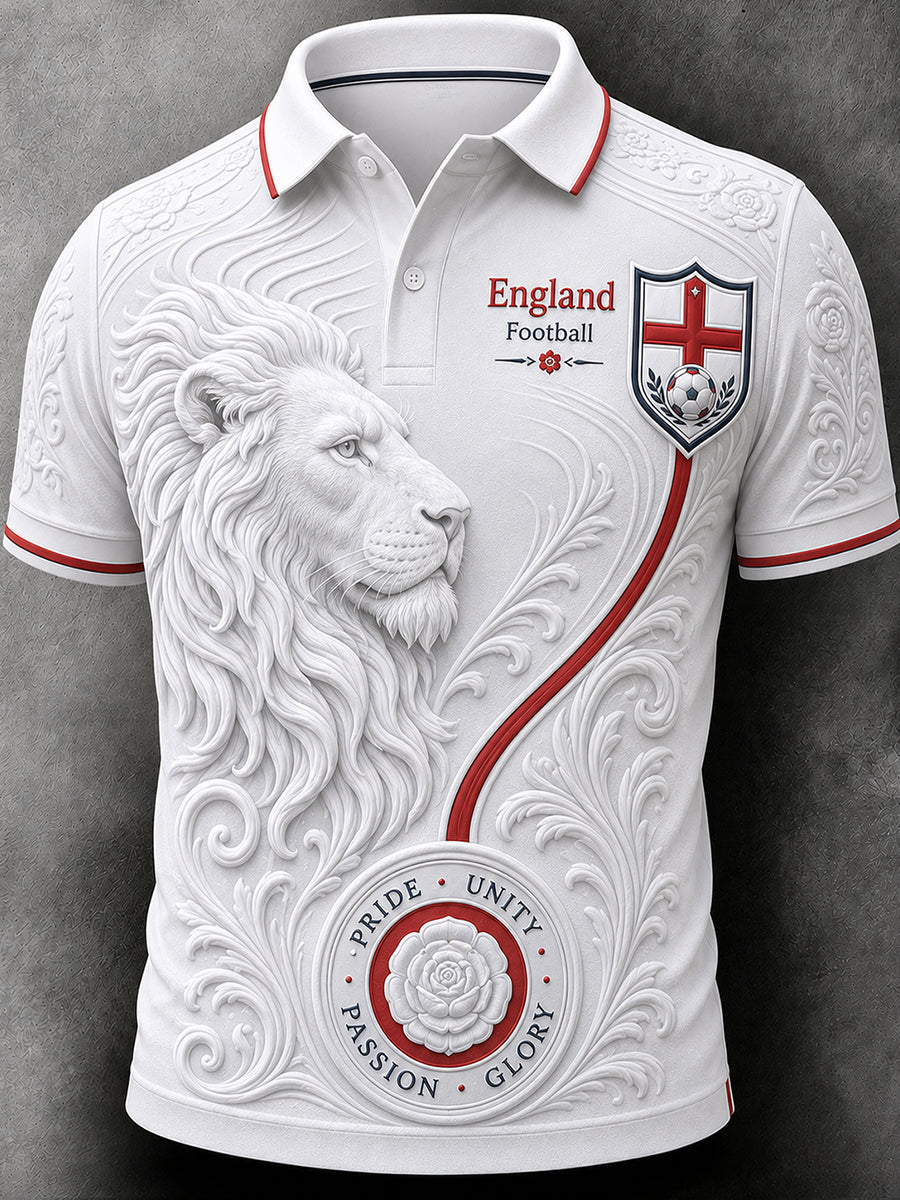 Retro English Football Fan Art Print Casual Polo Jersey