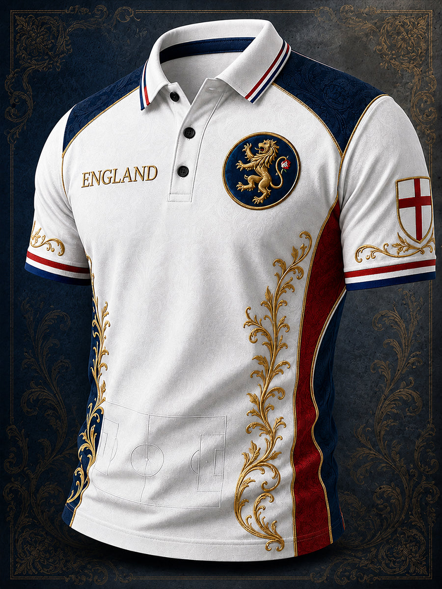 Retro England Football Fan Art Print Casual Polo Shirt