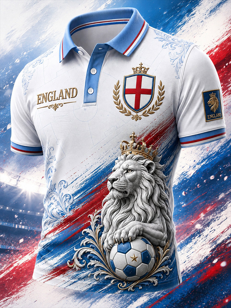 Retro England Football Fan Art Print Casual Polo Shirt