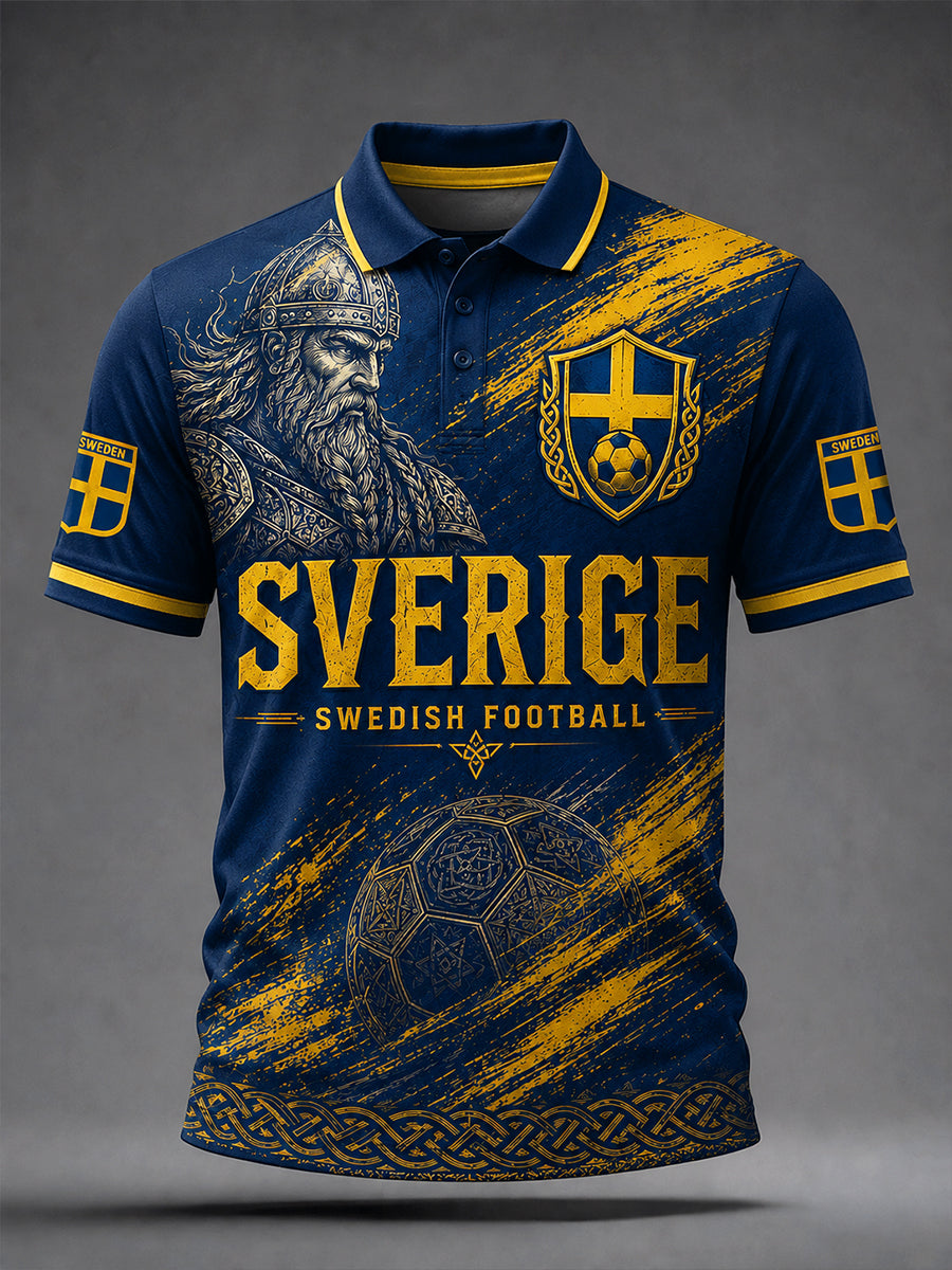 Mäns Vintage Svensk fotbollsfläkt konst Print Casual Polo tröja