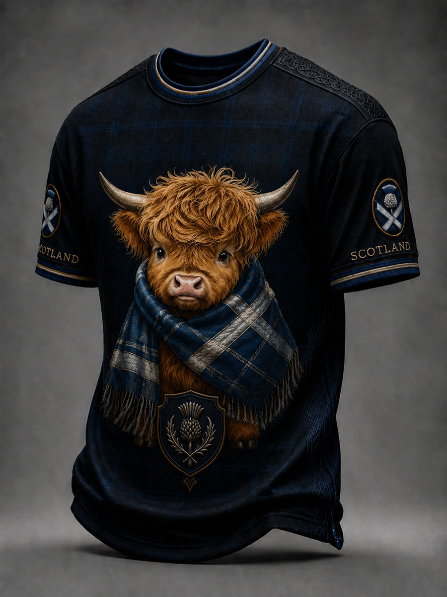 Men's Scotland Highland Cottle Art Printed Short Sleeve T-shirt