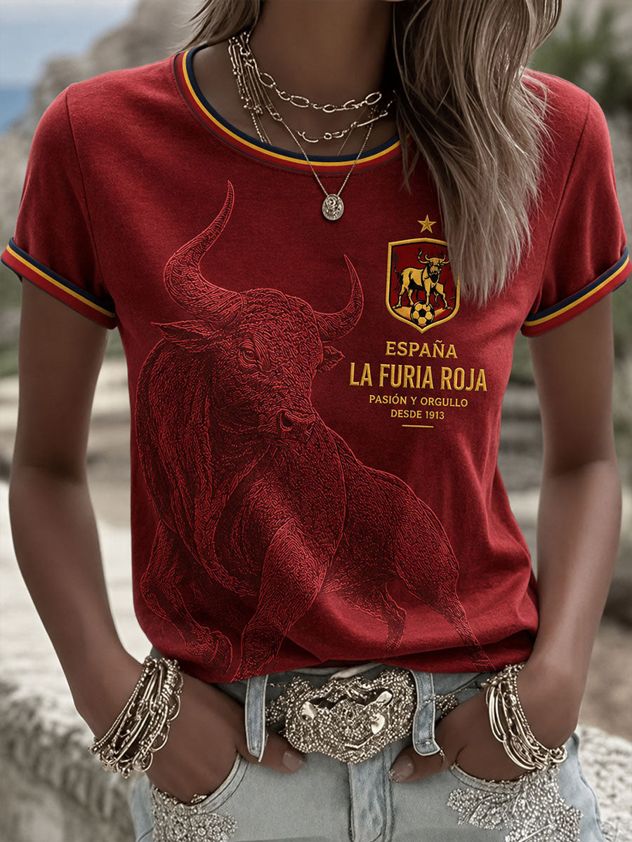 Camiseta de fútbol de España para mujer, de manga corta