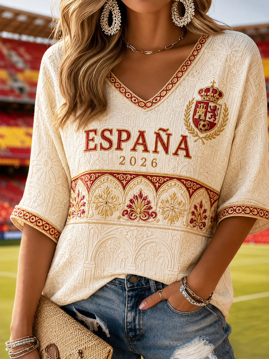 Regalo para mujeres aficionadas al fútbol: camiseta de waffle informal de media manga con estampado