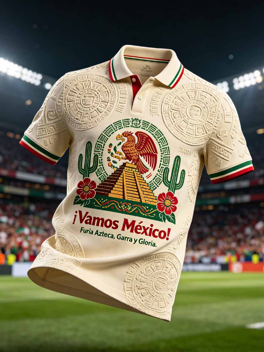 Polo con estampado de fútbol de México de moda para hombre