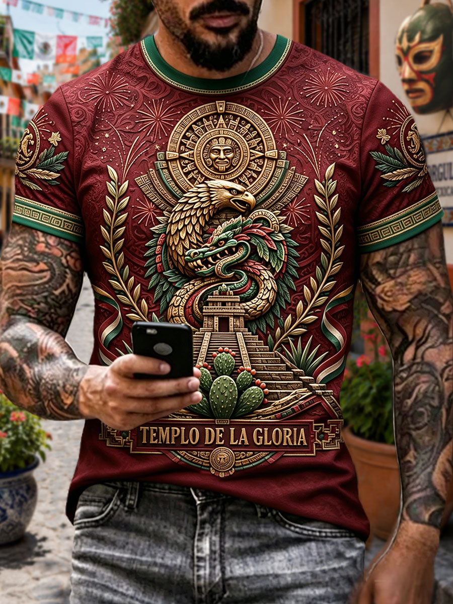 Camiseta estampada con arte mexicano para hombre