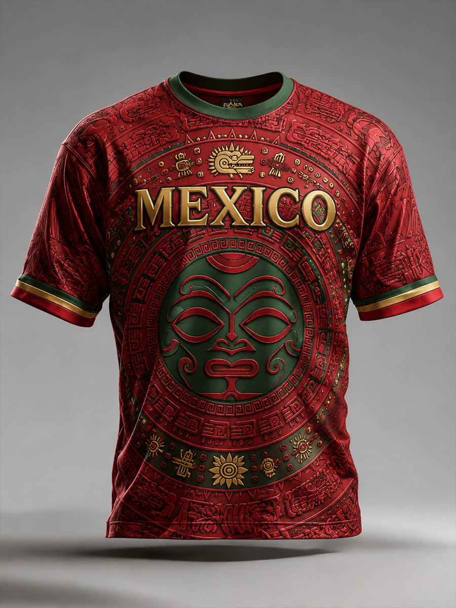 Camiseta con estampado artístico de elemento de animación: pizza y fútbol mexicano para hombre