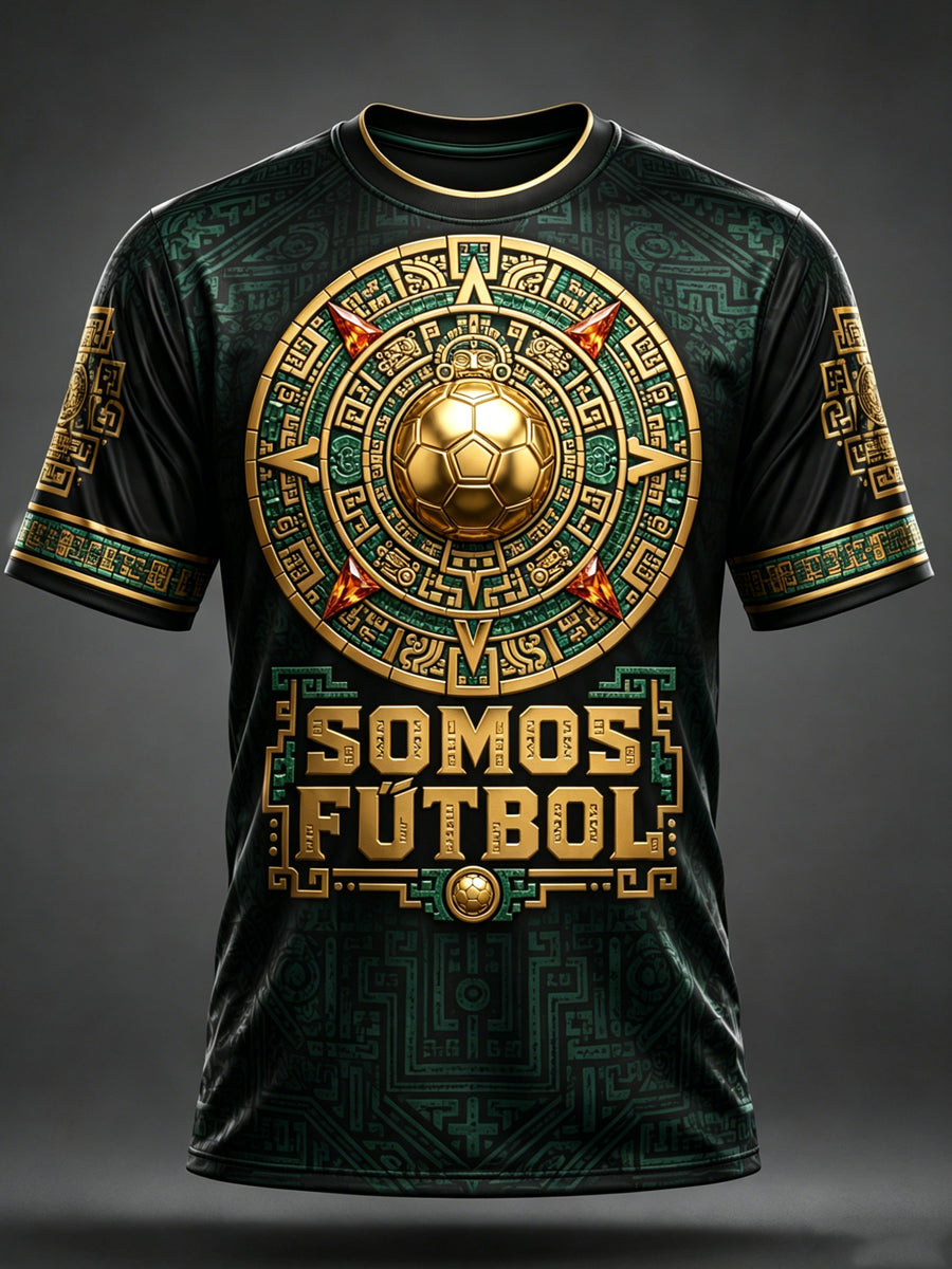 Camiseta con estampado artístico de elemento de animación: pizza y fútbol mexicano para hombre
