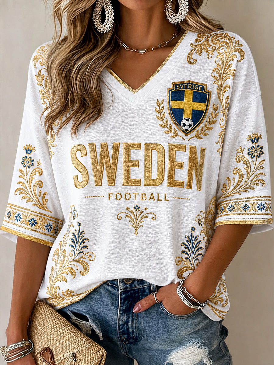 Retro Svensk fotbollsfan konst Skriv ut Casual Topp