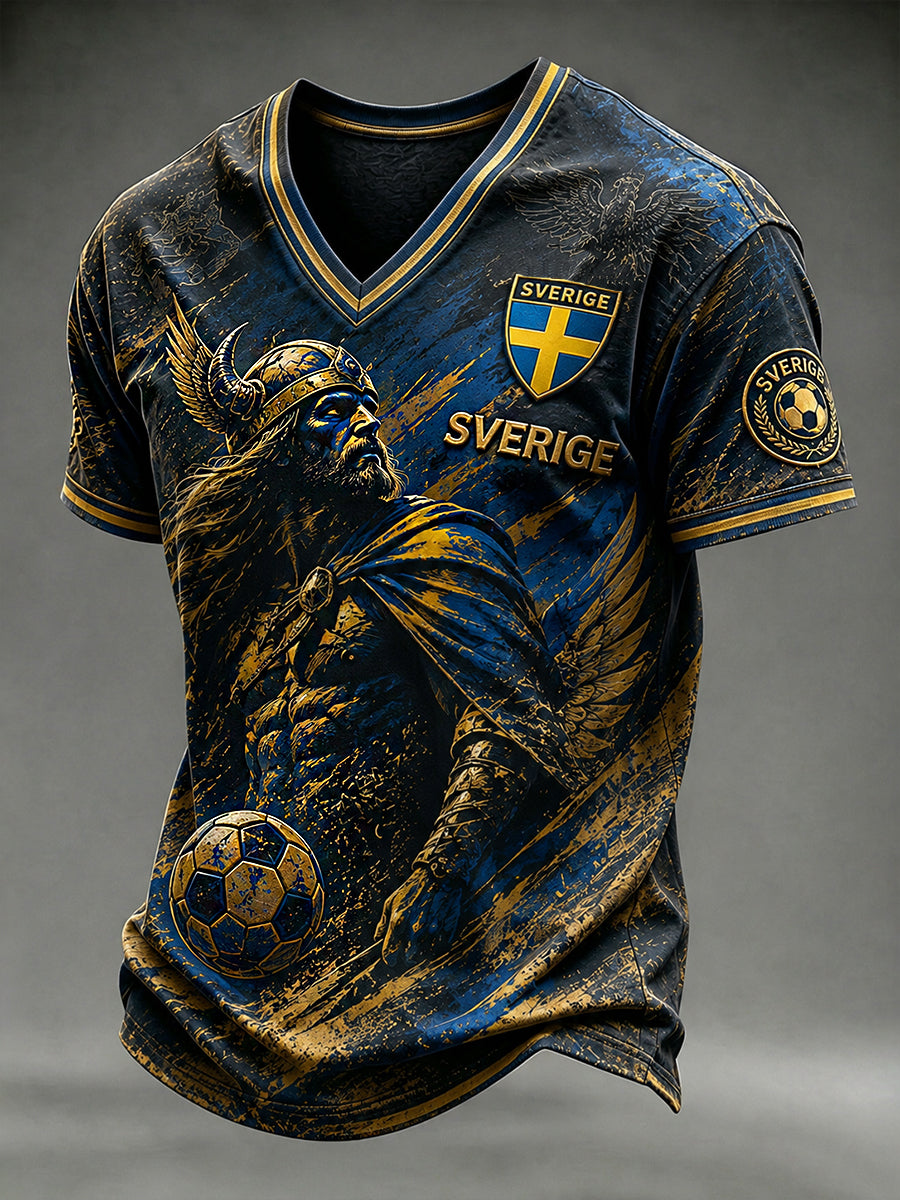 Mäns Retro Svensk fotbollsfan konst Skriv ut Casual T-shirt